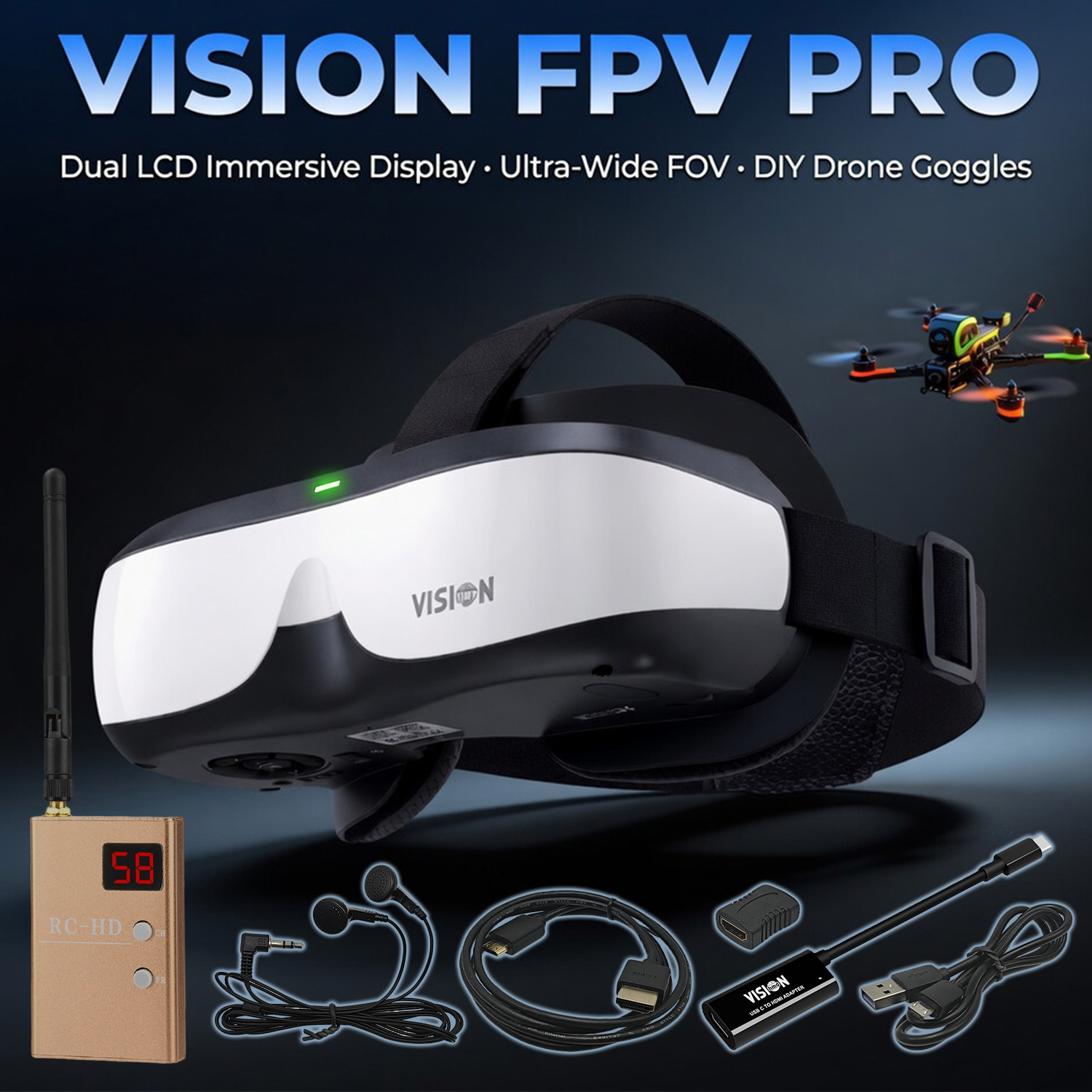 FPV-bril, op het hoofd te drag - Fpv Drone Goggles recensie en prijs